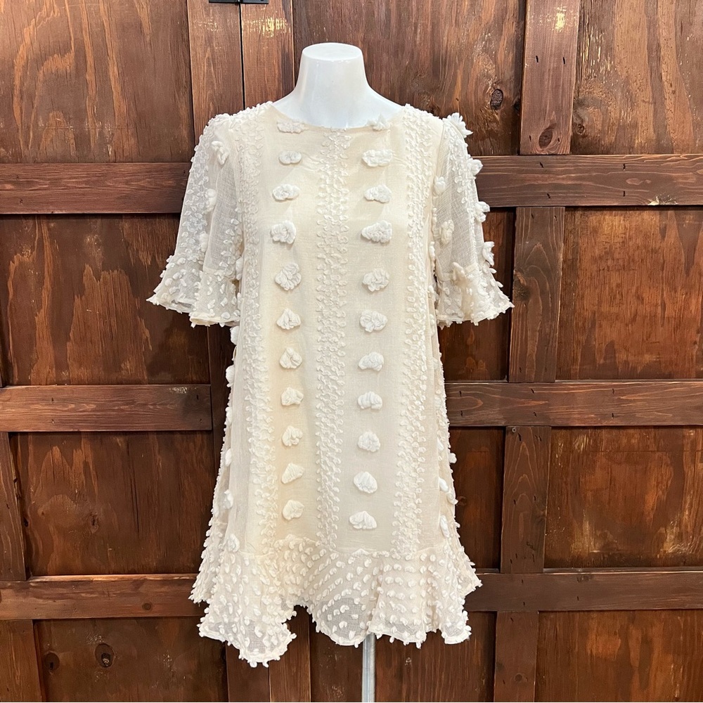 Selfie Leslie Ivory Textured Pom-Pom Shift Dress